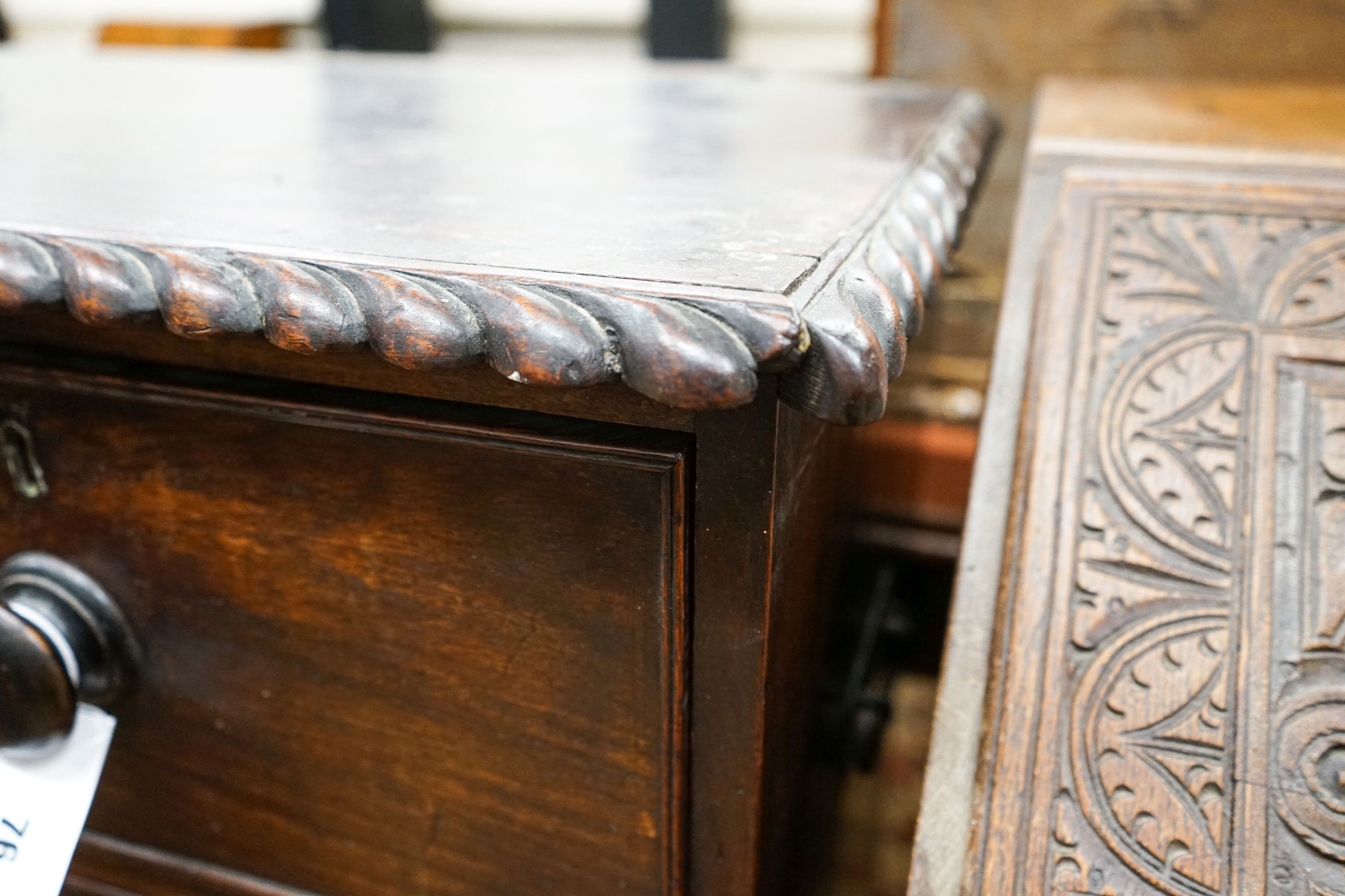 A 19th century Anglo Indian padouk two part chest with gadrooned decoration, width 96cm, depth 43cm, height 106cm